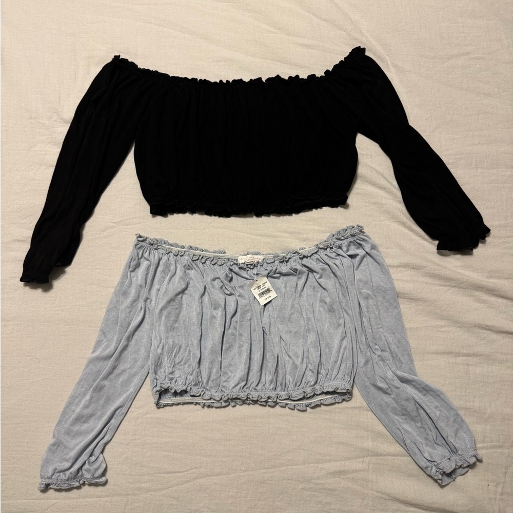 Women's Off-Shoulder Tops - Black and Baby Blue